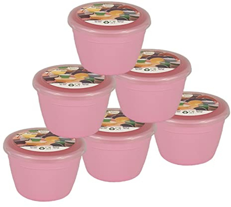 Just Pudding Basins Pastel Colours 1/4 Pint Small Basin and Clear Lid 0.25pt Pack of 6 Plastic Steaming Bowls (Pink)