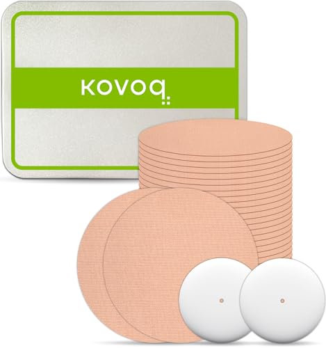 Kovoq 30pcs Adhesive Patches for Freestyle Libre 2 Swimming Waterproof,Libre Sensor Covers Sensitive Skin with Reusable Hardshell Cover,No Glue on Libre 1/2 Sensor,Giftable Tin Pack (Tan)