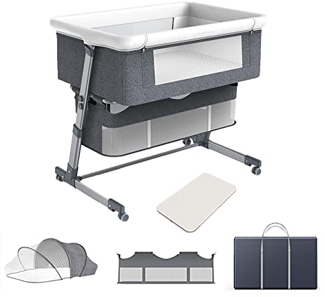SADRIM Babybett,stubenwagen,Beistellbett Baby,bettumrandung Babybett,babywiege,reisebett Baby,Baby Zubehör,Baby Beistellbett,babybett Komplett Set,beistellbett Baby Boxspringbett,mit Matratze