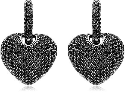 S925 Sterling Silber Nadel Herz Dangle Drop Hoop Ohrringe für Frauen Mehrfarbige Kristall Cubic Zirkonia Lila Amethyst Dangling Ohrringe Feine Schmuck Geschenke für Sie (black)