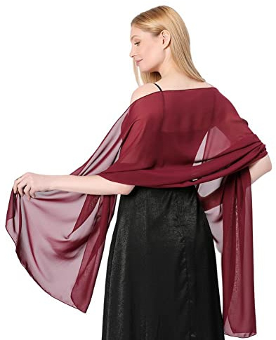 Proumhang Weiche Chiffon Tücher Schals Wraps für Braut Brautjungfer Hochzeit Party Abendkleid und besonderen Anlass Kleider Elegante Seidenschals für Mädchen Frauen 70cm x 200cm Dunkelrot