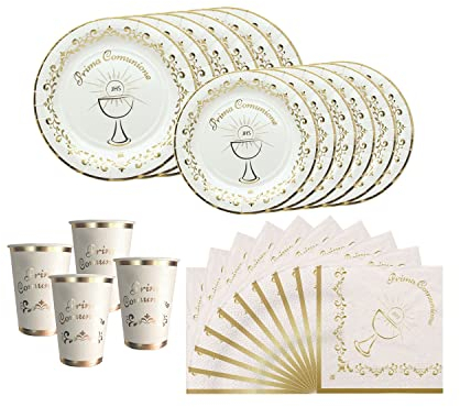 ZENZERO® - KIT COMPLETO per FESTA di Prima COMUNIONE - 16 Tovaglioli di Carta, 12 Bicchieri di Carta, 12 Piatti, 12 Piattini - (1 Kit - 52 pezzi)