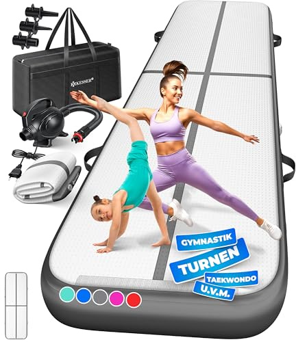 KESSER® Tapis de Gymnastique | Tapis de Fitness Gonflable Airtrack | Tapis de Gymnastique 3/4/5/6 m | Sac de Transport et Batterie électrique