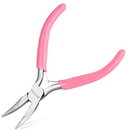 LEONTOOL 5-Inch Small Bent Nose Pliers for Jewelry Making, Crafting and Repair - Carbon Steel, PVC Handle - 116 x 78 x 9 mm / 4.6 x 3.1 x 0.4 - Bent Nose Pliers