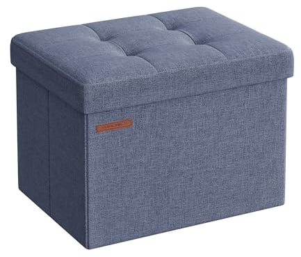 SONGMICS Sitzhocker mit Stauraum, kleine klappbare Sitzbank, 31 x 41 cm Fußbank, Aufbewahrungsbox, bis 130 kg belastbar, für Wohnzimmer Schlafzimmer Schlafsaal, helldenimblau LSF102Q01