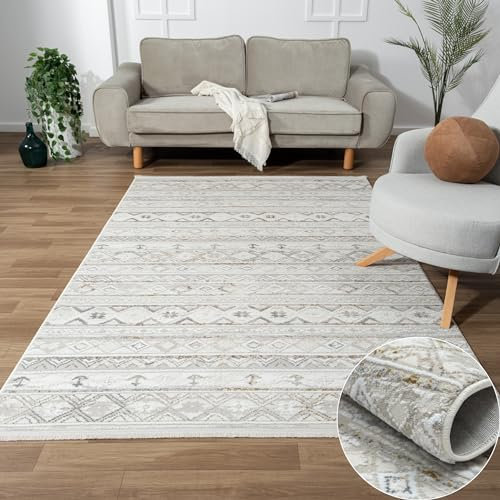 MY-RUG Teppich Mina rechteckig Creme 230 x 160 cm Wohnzimmerteppich, Badezimmer oder die Küche in Beige Grau und leicht flauschig