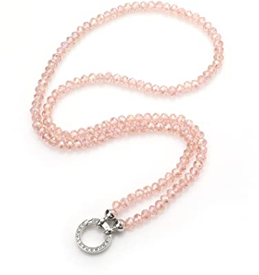 AKKi jewelry Vario kette für Anhänger kettenanhänger strass Crystall Perlen Damen Frauen Schmuck glass glitzer runder karabiner Strass Clip Verschluss Perlenkette 8mm 80cm Rosa