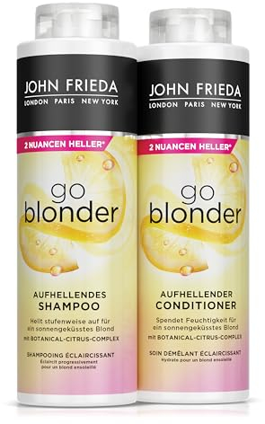John Frieda Go Blonder Shampoo & Conditioner Set - Lieferumfang: Shampoo, 500 ml & Conditioner, 500 ml - Aufhellend - Haartyp: blond, blondiert - Kabinettgröße / Vorteilsgröße