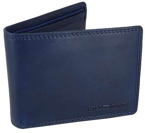 Geldbörse aus Leder für Damen und Herren | RFID-Schutz Münzfach Geldbeutel Geldtasche Portemonnaie Portmonee | Hill Burry Kollektion (blau)