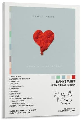 BIARA Kanye Poster West 808s & Heartbreak Album Cover Poster Poster für Zimmer Ästhetische Leinwand Wandkunst Schlafzimmer Dekor 20 x 30 cm