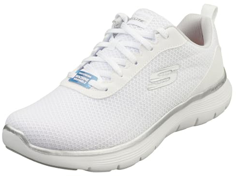 Skechers Damen Flex Appeal 5.0, White Mesh/Silver Trim, 39 EU
