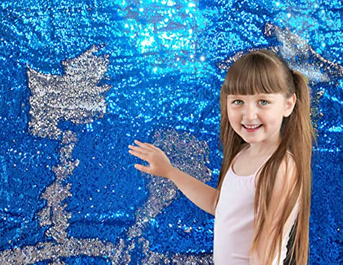 Sensorischer Wand-Pailletten-Flip-Stoff für Kinder, Zweifarbiger Pailletten-Paillettenstoff, taktiler sensorischer Spielstoff für autistische Kinder (saphirblau+Silber, 1yard(91cm*125cm))