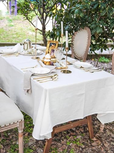 BUYSK Cremefarbene Tischdecke, 100% Baumwolle, Tischdecke für Festival, Picknick, Hochzeit, Party und DIY-Färbeprojekte, maschinenwaschbar (140 x 200CM)