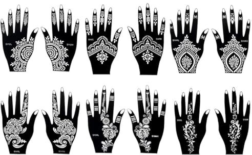 Maaisa - Plantillas para tatuajes (12 hojas), diseño de henna