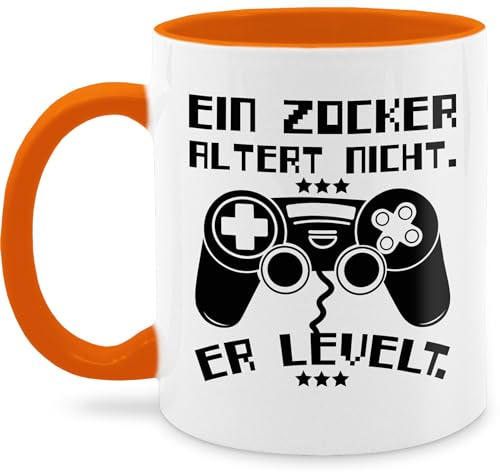Tasse Tassen 325ml - Statement Sprüche - Ein Zocker altert nicht - er levelt - 325 ml - Orange - gamertasse spruchtasse sarkasmus gamer kaffeetasse geschenk nerd spruchtassen spruch gaming