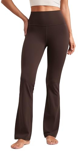CRZ YOGA Women's Butterluxe Flared Leggings - 32 High Waist Bootleg Trousers Bootcut Soft Casual Yoga Pants with Pockets Hot Fudge Brown 12