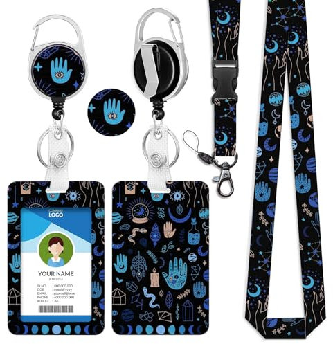 bolimoss Evil Eye Schlüsselband mit Kartenhalter, einziehbarer Ausweishalter, Karabinerhaken, Kunststoff, Ausweishalter, Namensschild-Halter mit Umhängeband, für Arbeit, Kreditkarten,