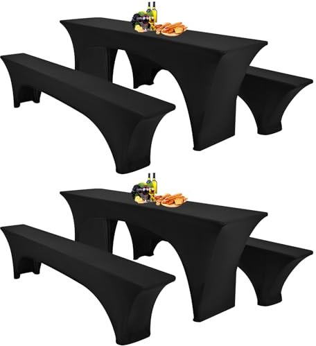 Showgeous 3 Stück Schwarze Biertischhussen Stretch-Biertisch- und Hockerhussen-Set für 50 cm Tischbreite Bierzelt-Set 220 x 50 x 80 cm für Outdoor-Bankett-Gartenmöbel (6er-Pack)