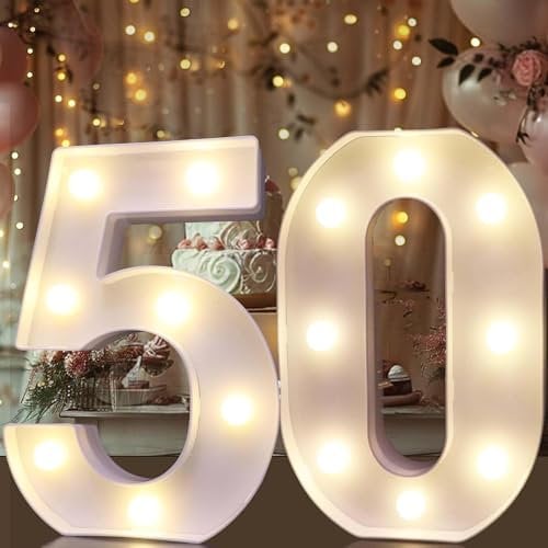 Decorative LED Light Up Numbers, 50th Birthday Decoration for Women Men Gifts, Marquee Number 50 Sign for Party Backdrop 50th Wedding Anniversary, 50 Birthday Centerpieces Table Decor, Number 50