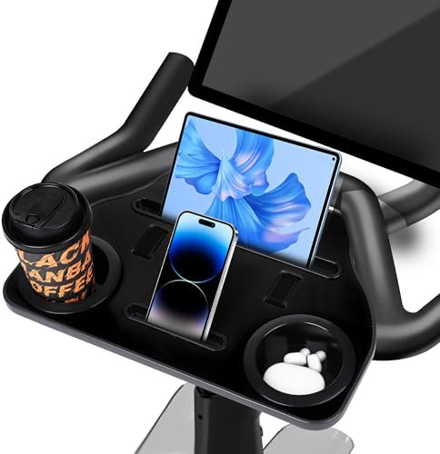 Qsxou Desk Attachment for Peloton Bike+（Not Bike）, Tray Holder for Phone, Cup, Tablet, Ergonomic Platform Tray（Black）
