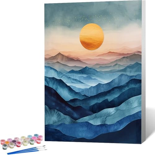 DIY Malen Nach Zahlen Erwachsene, Malen Nach Zahlen Mond Malen Nach Zahlen Kinder, Berg Malen Nach Zahlen Bastelset Erwachsene Gerahmt Acryl-Malen Nach Zahlen Set für Home Deko Geschenk 40x50cm 3-3