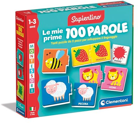 Clementoni - Sapientino Montessori Le Mie Prime 100 Parole, Gioco Educativo Bambini 1-3 Anni con 54 Puzzle a Incastro per Imparare Nuovi Vocaboli, Made in Italy, Lingua Italiana, 16851
