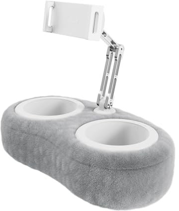 SHUWEI Lap Kindle Pillow Stand,Adjustable Aluminum Arm iPad Holder with Dual Snack Bowls,360° Rotating Clip for 4.7-13 Kindle,Phone,Tablet.Ideal for Hands-Free Reading and Relaxation on Bed & Sofa