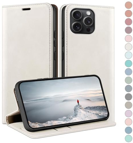 HUOUH for iPhone 15 Pro Max 6.7 Wallet case with RFID Blocking PU Leather,Flip Folio Book covers,Credit Card Holder Shockproof Phone case Women Men for Apple 15 Pro Max case White