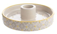 Kerzenhalter Traditional aus Steinzeug handgestempelt, Kerzenständer für Stabkerzen, Tischkerzen, Stabkerzenhalter, für Wohn- und Esszimmer, 11 x 11 x 3 cm