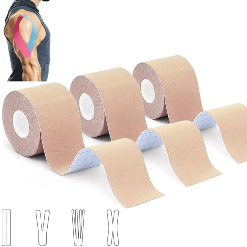 3 Rollen Kinesiologie Tape (5m x 5cm), Profi Kinesiotapes Physio Tape Sport Tape Set, Wasserfeste & Hautfreundliche Kinesiotape, für Muskelunterstützung, Knieschmerzen, Ellenbogen und Schulter