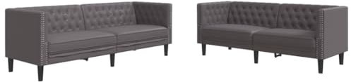 vidaXL Chesterfield Sofa Set 2-TLG., Sofagarnitur mit Kissen, Sitzgruppe für Wohnzimmer, Polstersofa Couch Sessel, Grau Kunstleder