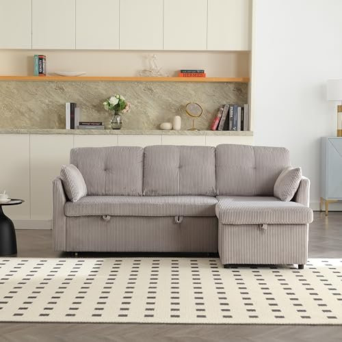 Multifunktionales Schlafsofa, austauschbares Chaiselongue, Sofa, modulares L-förmiges Sofa mit Stauraum, mit ausziehbarem Bett(Hellgrau)