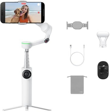 Insta360 Flow 2 Pro Pack Vlog Bianco- Gimbal per smartphone pieghevole, Tracciamento con Apple DockKit, Selfie stick e treppiedi integrati, Telecomando, Spotlight/Supporto da zaino