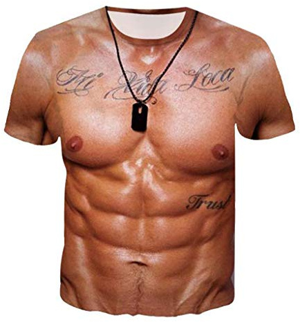 Muskel Shirt Herren Fasching Lustig 3D Muskel Rundhals T-Shirt - Druck Muskelattrappe Oberteil Karneval Sixpack Shirt Sommer Coole Kurze Herren Unisex Mode Muscle Tshirt