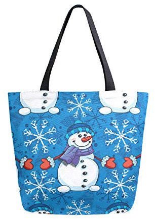 Shopper Tasche Schneemann Weihnachten Schneeflocke Shopping Bag Stylische Shopper Handtasche Robust Lunchsack Für Sport Picknick Pool