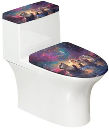 Kathyboom Galaxy and Otter Toilet Lid Cover Tank Lid Covers Reusable Toilet Seat Covers Fit Most Round and Elongated Oval Toilet Bathroom Home Decor