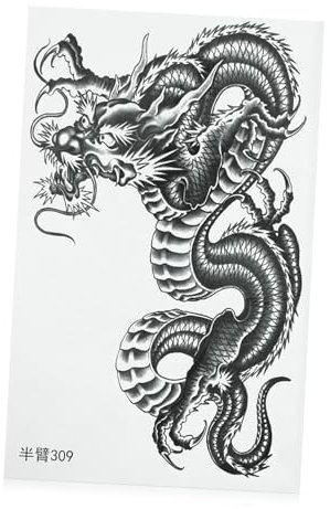 IMIKEYA Autocollants De Tatouage Temporaire Dragon Noir Chinois Tribal Pour Hommes Et Femmes - Design De Tatouage Éphémère Grand Dragon De Feu Pour Le Bras Et Le Cou