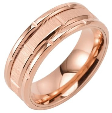 Wycian Alliance Femme Taille 54, Bague Infini Rose Gold Acier Inoxydable Taille 54 8mm Cannelé Brossé Personnalisé pour Anniversaire
