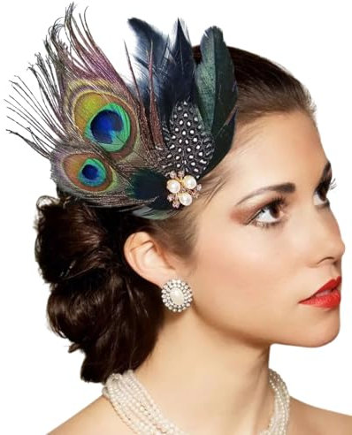 TPZORJX Plume de Paon,Barrette Cheveux Femme,Bandeaux à Plumes Colorées,Plume Pince Cheveux,Plume Pince Cheveux