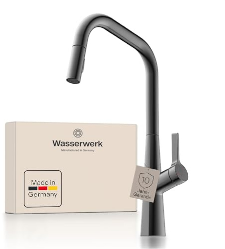 Wasserwerk WK9 Edge Küchenarmatur - Design-Wasserhahn Küche - Graphit matt - Herausziehbare Brause - Armatur mit Energiesparfunktion & Verbrühschutz - Premiumqualität Made in Germany