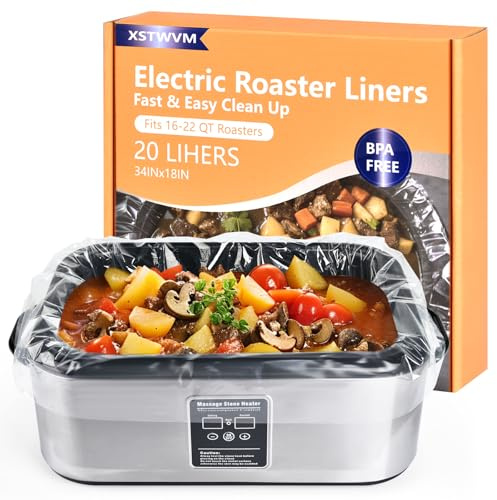 XSTWVM Electric Roaster Liners 34x18 Inch, 20 Count Disposable Roaster Liners Fits 16-22 Qt Roasters, Roaster Pan Oven Liners Plastic Cooking Bags for Instant Cleanup
