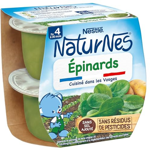 Nestlé Naturnes Petits Pots Bébé Epinards - Dès 4/6 mois - 2x130g (Lot de 6)