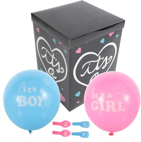 CVUTOVO Caja De Revelación De Género Para Baby Shower Caja De Globos De Revelación De Género Para Niño O Niña Incluye 6 Globos 15.74 X 11.81 X 11.81 Pulgadas Decoración De Fiesta