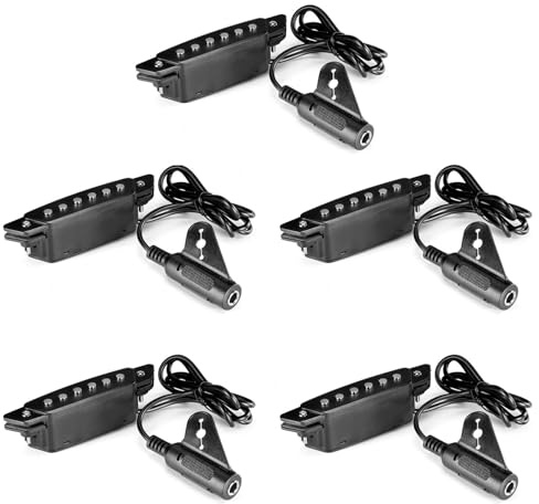 Jooehyer 5X -85 Black 6 Hole Soundhole Pickup with Active Power Strap End-Pin Jack for Acoustic Guitar