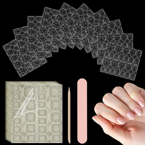 Kepfire 240 Pcs Nail Sticky Tabs for Press on Nails | Double Side Jelly Adhesive Stickers,12 Sizes Waterproof Nail Tabs,0.3mm Ultra-thin Breathable False Nails for Women,Girls