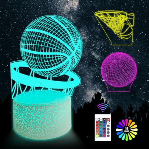 WUDEUI Basketball 3D Night Light Gifts Lamp, 16 Colors Changing Dimmable Led with Remote & Smart Touch, 3D Illusion Light Up Basketball Christmas Birthday Present for Kids Sport Fans
