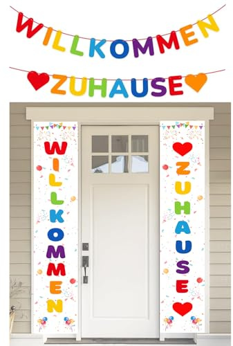 Willkommen Zuhause Banner Bunt,Willkommen Dekorationen herzlich willkommen Girlande für Dekoration Familie Partei Welcome Home Banner mit 19Stk Wimpeln und 2Stk 3 m Juteseil