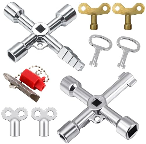 PANYI 8 Clé Radiateur Purge Radiator Key Combinaison Multifonctionnelle | Comprenant Clés en Croix à Quatre Voies Clé Carrée Clés pour Robinet pour Radiateur Triangle et Clé Universelle Compteurs