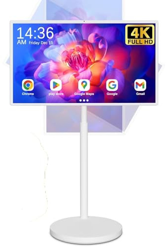 Téléviseur Portable 32 Pouces sur roulettes Écran Tactile Intelligent 4K 8 Go + 128 Go Autonomie de 5 à 8 Heures Pied pivotant(8+128G,32 in(4K))