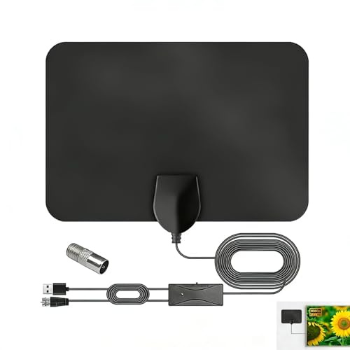 Indoor TV Aerial, Long Range Digital TV Aerial with Signal Booster for Freeview HD & 4K Ready TVs, Ultra Thin Indoor Aerial with 5m Coaxial Cable, Easy Setup for Home Bedrooms and Flats